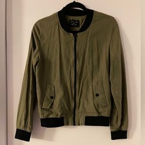 Moss Green Linen Zip -Up  Bomber Jacket by LOVE TREE🌴